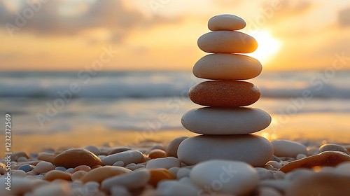 Stacked white stones balanc...