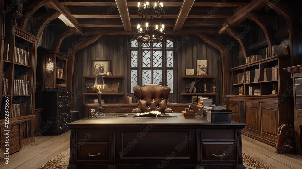 A Grand Study: Luxurious Wooden Library and Office A Grand Study: Luxurious Wooden Library and Office