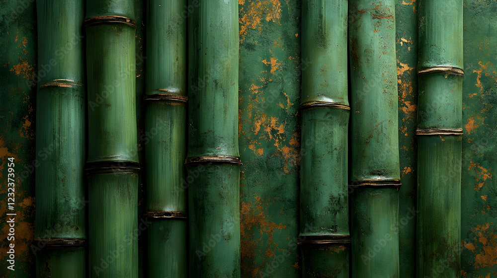 Green Bamboo Stalks Form a Textured and Natural Background Wall with Gold Accents Green Bamboo Stalks Form a Textured and Natural Background Wall with Gold Accents
