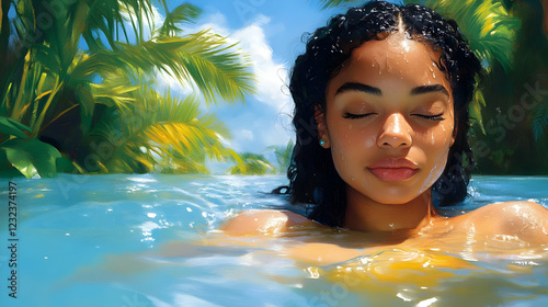 Woman relaxes in tropical b...