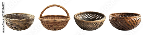 Hollow basket isolated on transparent background, PNG, Set of