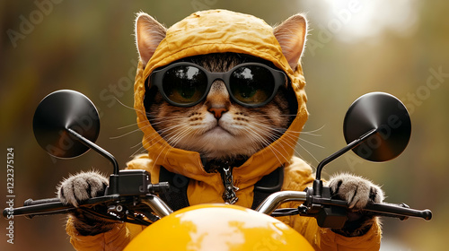 Cool Cat Rides a Motorcycle...