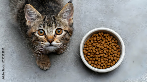 Cute Kitten Looks at a Bowl...