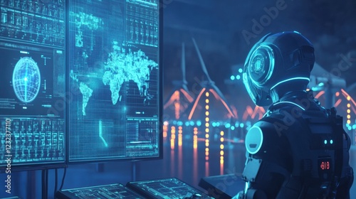 Futuristic AI Agent Monitoring a Global Energy Grid