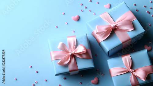 Blue Gift Boxes with Pink R...