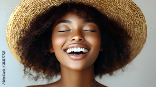Woman with Afro and Straw H...