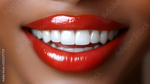 Close-up of Shiny Red Lips ...