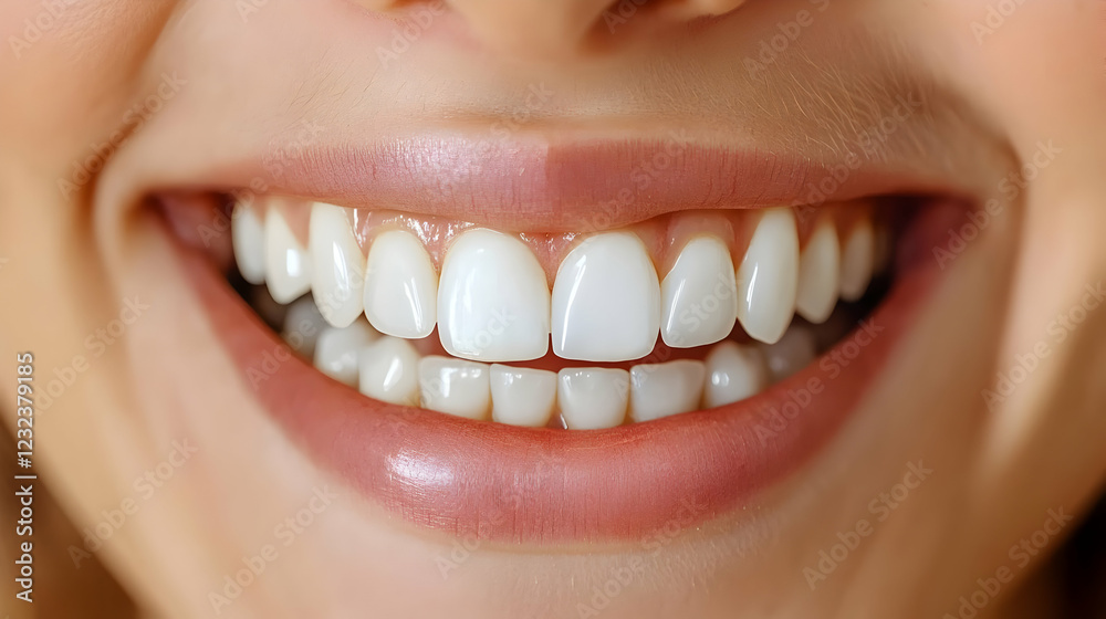 Obraz premium Close-up Photo of a Woman's Smile Showing Healthy, White Teeth and Pink Lips Perfectly.