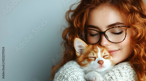 Redhead Girl Gently Holds a...