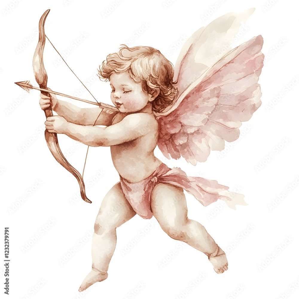 Fototapeta premium Cupid flying with bow and arrow, spreading love with a smile