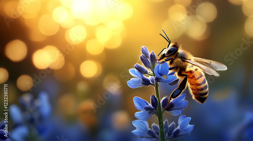 Bee extracts nectar from a ...