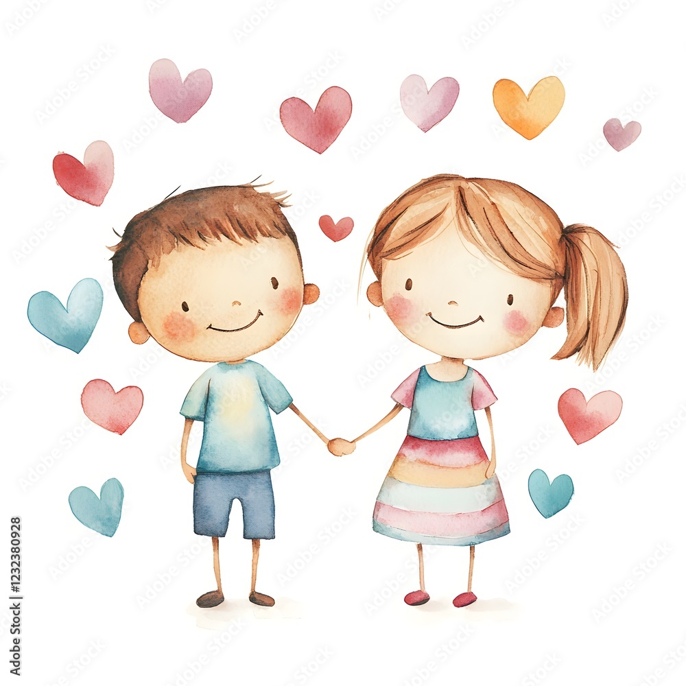 Children with hearts celebrating love and joy on Valentine's Day with balloons and fun illustrations Children with hearts celebrating love and joy on Valentine's Day with balloons and fun illustrations