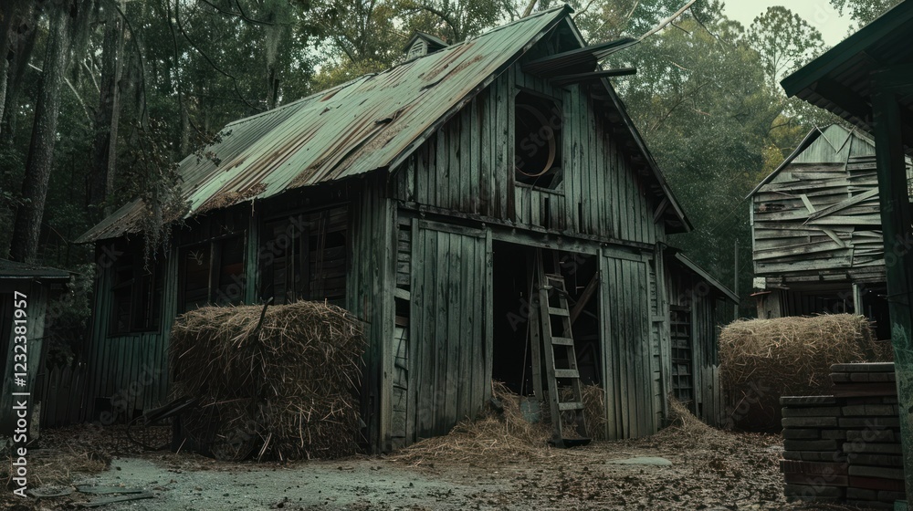 Abandoned Barn in the Woods: A Rustic and Eerie Scene Abandoned Barn in the Woods: A Rustic and Eerie Scene
