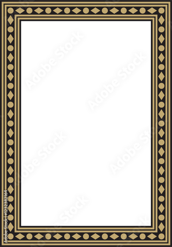 Vector square gold and black ancient Russian ornament. Slavic rectangle, border, frame. Painting of the royal chambers