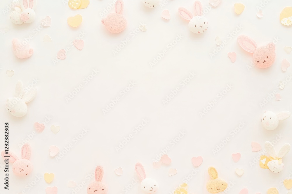Charming pastel decorations with cute bunny figures and hearts Charming pastel decorations with cute bunny figures and hearts