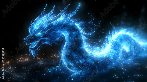 Glowing Blue Wireframe Drag...