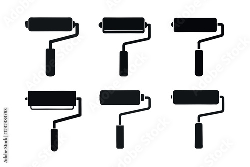 Six Paint Roller Icons for Design and Illustration