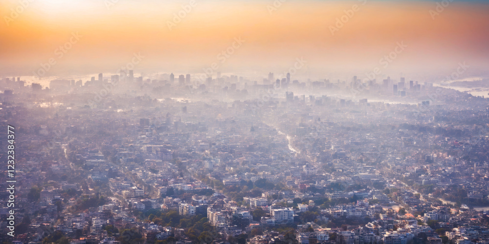 Fototapeta premium Smog over City at Sunrise