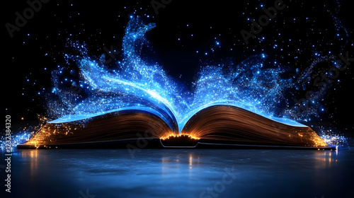 Open Book Emits Magical Blu...