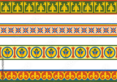 Vector network of color seamless classic byzantine ornament. Endless border, Ansient Greke, Estern Roman Empire frame. Decoration of the Russian Orthodox Churc