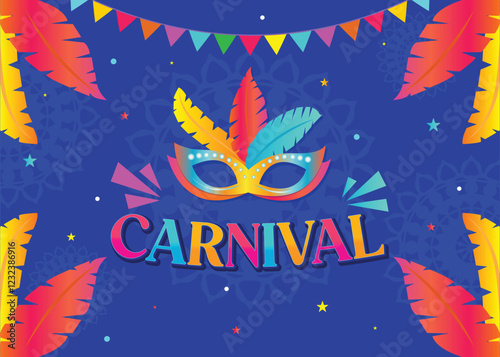 Vibrant carnival party banner design featuring a festive mask and bold typography. A perfect template for flyers, posters, invitations, and social media ads to spread the excitement.