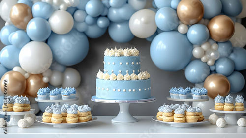 Blue Two-Tiered Cake with C...