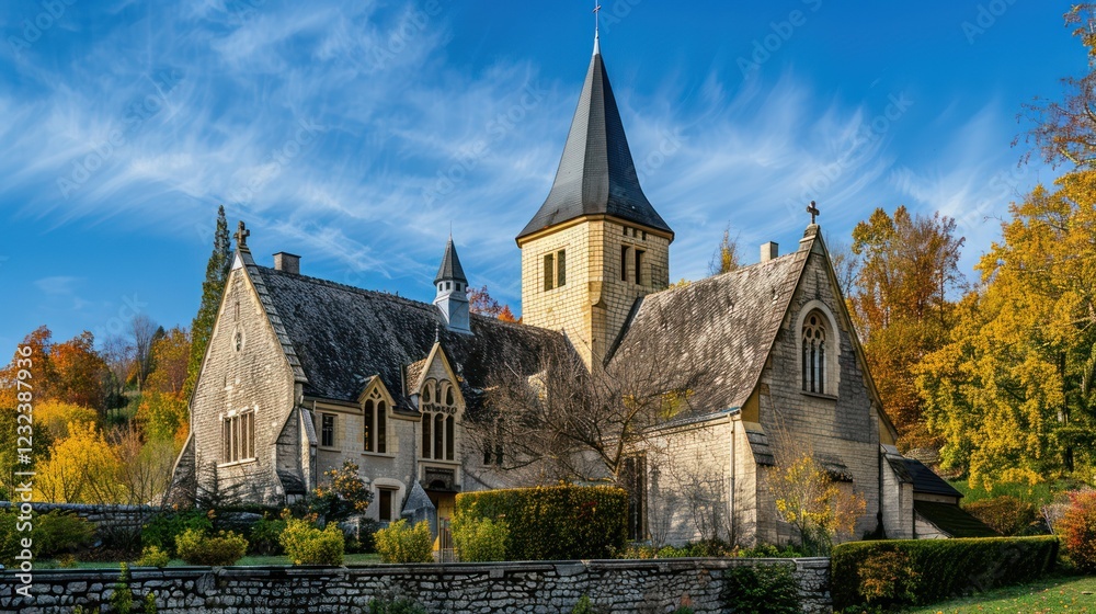 Fototapeta premium Autumnal Church in Scenic Surroundings
