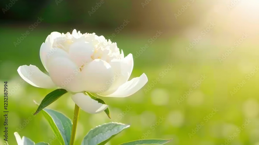 Serene White Peony in Sunlight: A Botanical Masterpiece Serene White Peony in Sunlight: A Botanical Masterpiece