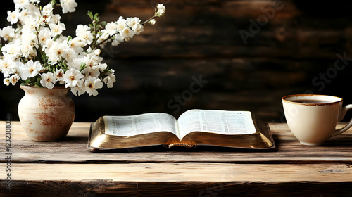 Open Book Lies on a Wooden ...