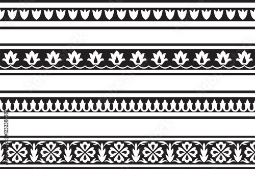 Vector monochrome black endless turkish national ornament. Seamless ottoman border, frame. Ethnic floral pattern of Seljuk Turks. Decoration of the Sultan's palaces
