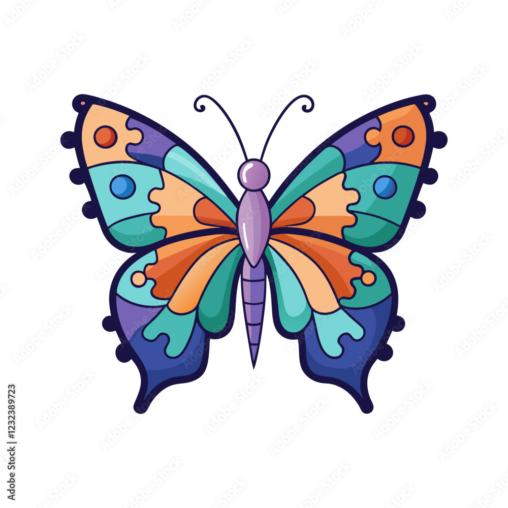 Fototapeta premium Autism Awareness Puzzle Butterfly Vector Illustration