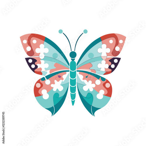 Autism Awareness Puzzle Butterfly Vector Illustration