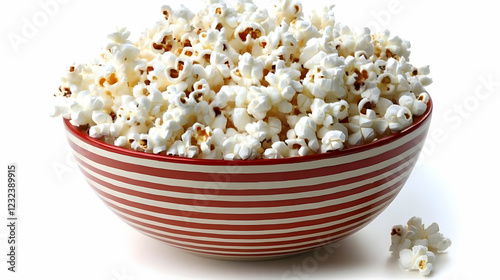 Popcorn fills a red and whi...
