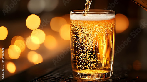 Golden beverage pours into ...