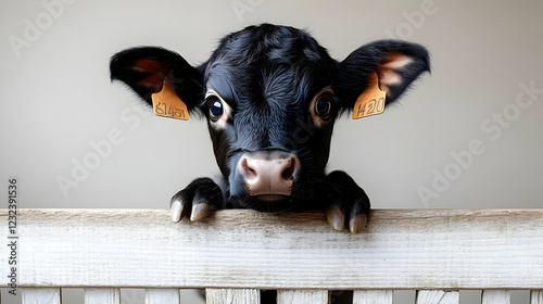 Black Calf Peeking Over Whi...