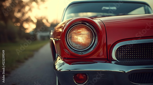 Red Classic Car Parked on R...