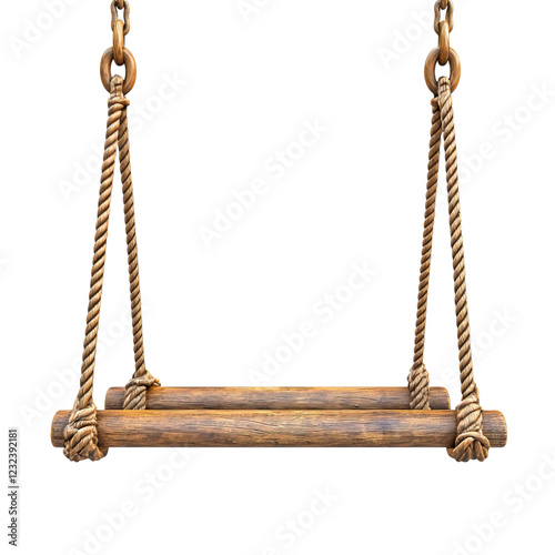 A trapeze swing with polished wooden bars and strong rope handles