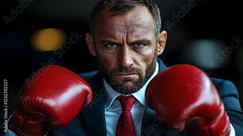 Businessman Wears Boxing Gl...