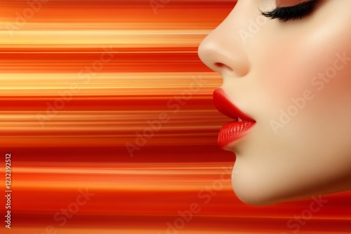 A hyper-realistic close-up of a person lips speaking, with fine details of their expression and a dynamic background of blurred motion to imply energy and influence