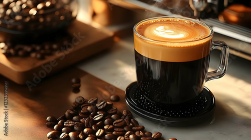Steaming Hot Coffee Sits on...