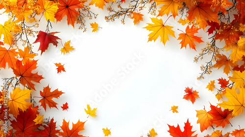 Autumn Leaves Frame Creates Vibrant Border on White Background with Seasonal Charm