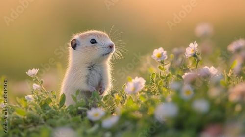 Adorable Baby Vole in Golden Hour Meadow A Captivating Wildlife Image photo