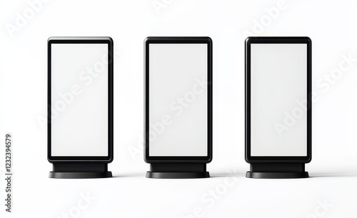 Three blank black vertical advertising lightbox mockups.