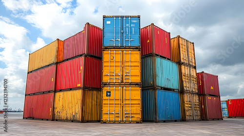Stacked Cargo Containers Di...