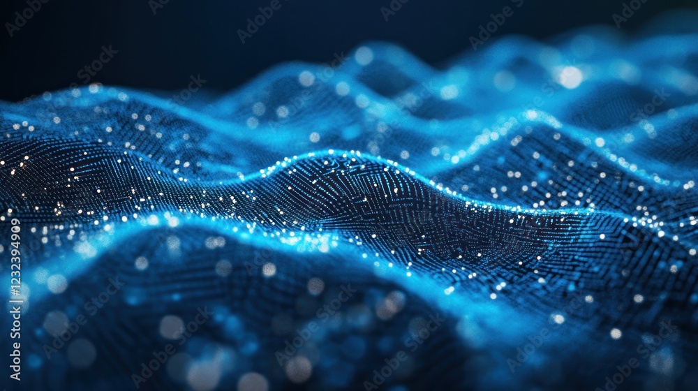 Abstract blue digital wave data flow; technology background Abstract blue digital wave data flow; technology background