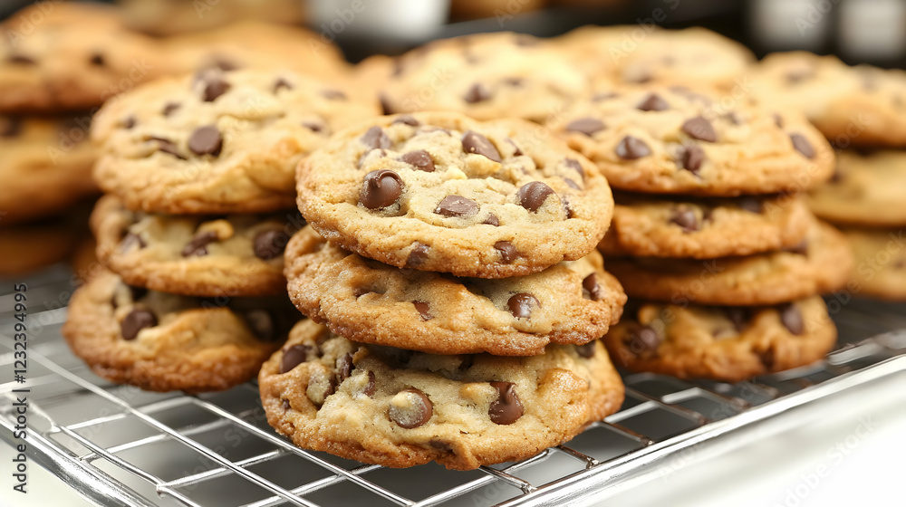 Freshly Baked Chocolate Chip Cookies Cooling on a Wire Rack Freshly Baked Chocolate Chip Cookies Cooling on a Wire Rack