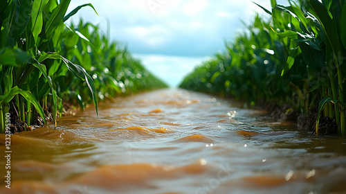 Water flows through a furro...