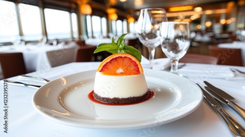 Elegant Blood Orange Panna Cotta Dessert on a Cruise Ship