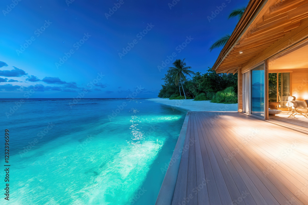 Fototapeta premium Ocean Front Home in Paradise created with Generative AI Technology, ai, generative