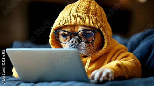 Cute Dog Works on Laptop We...